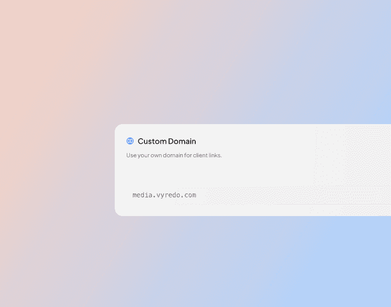 Custom domain wedding film gallery powered by Vyredo white-label delivery
