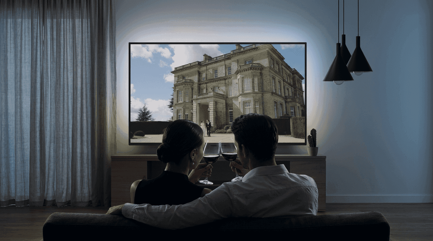 Vyredo wedding film gallery on a smart TV for living-room viewing
