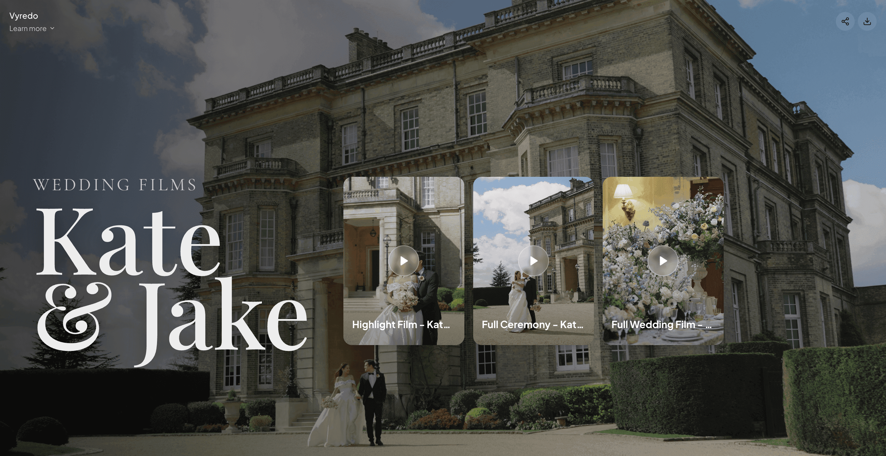 Vyredo wedding gallery layout for Kate and Jake