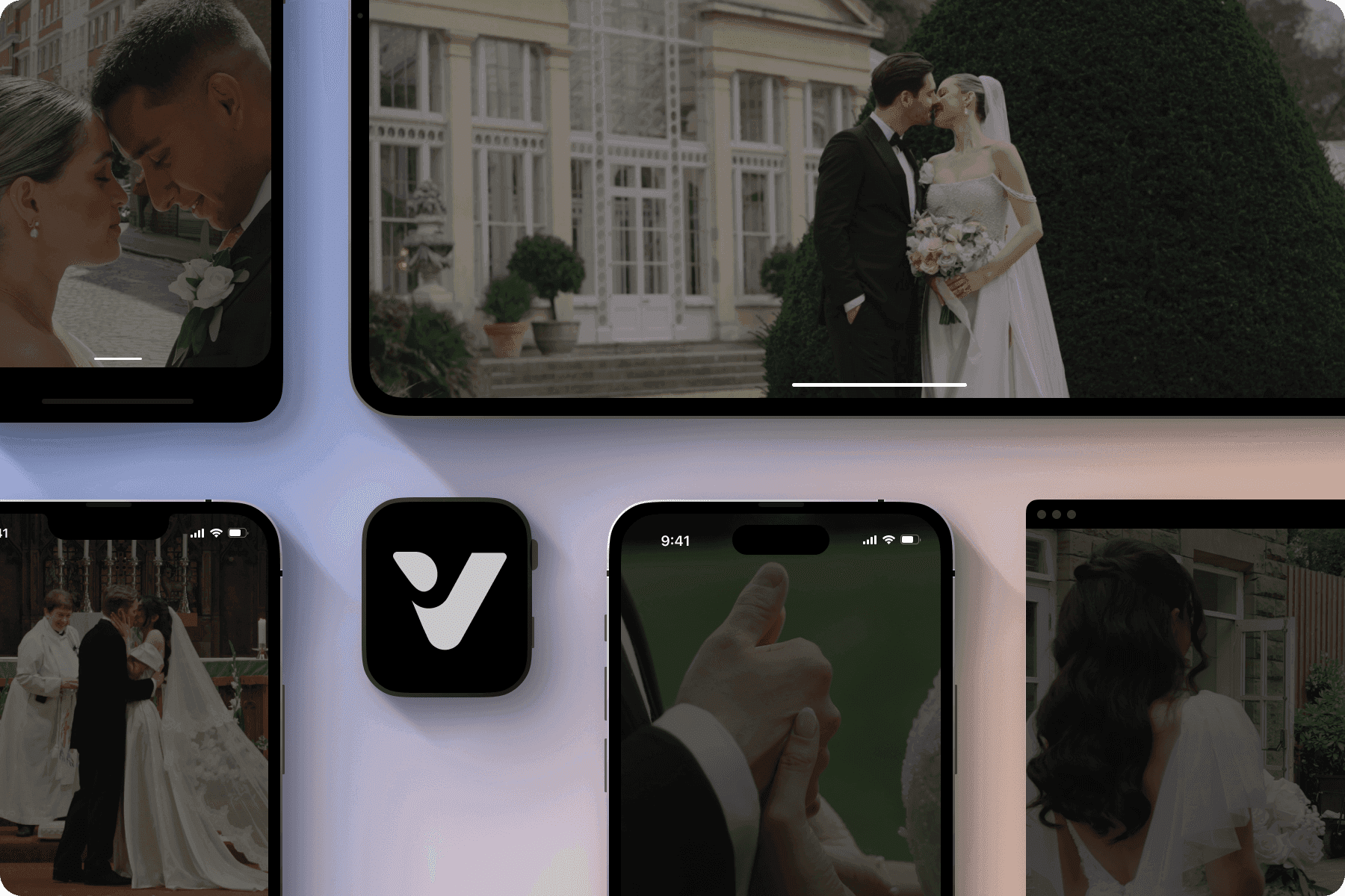 Vyredo wedding film galleries on phone, tablet, laptop, and smart TV