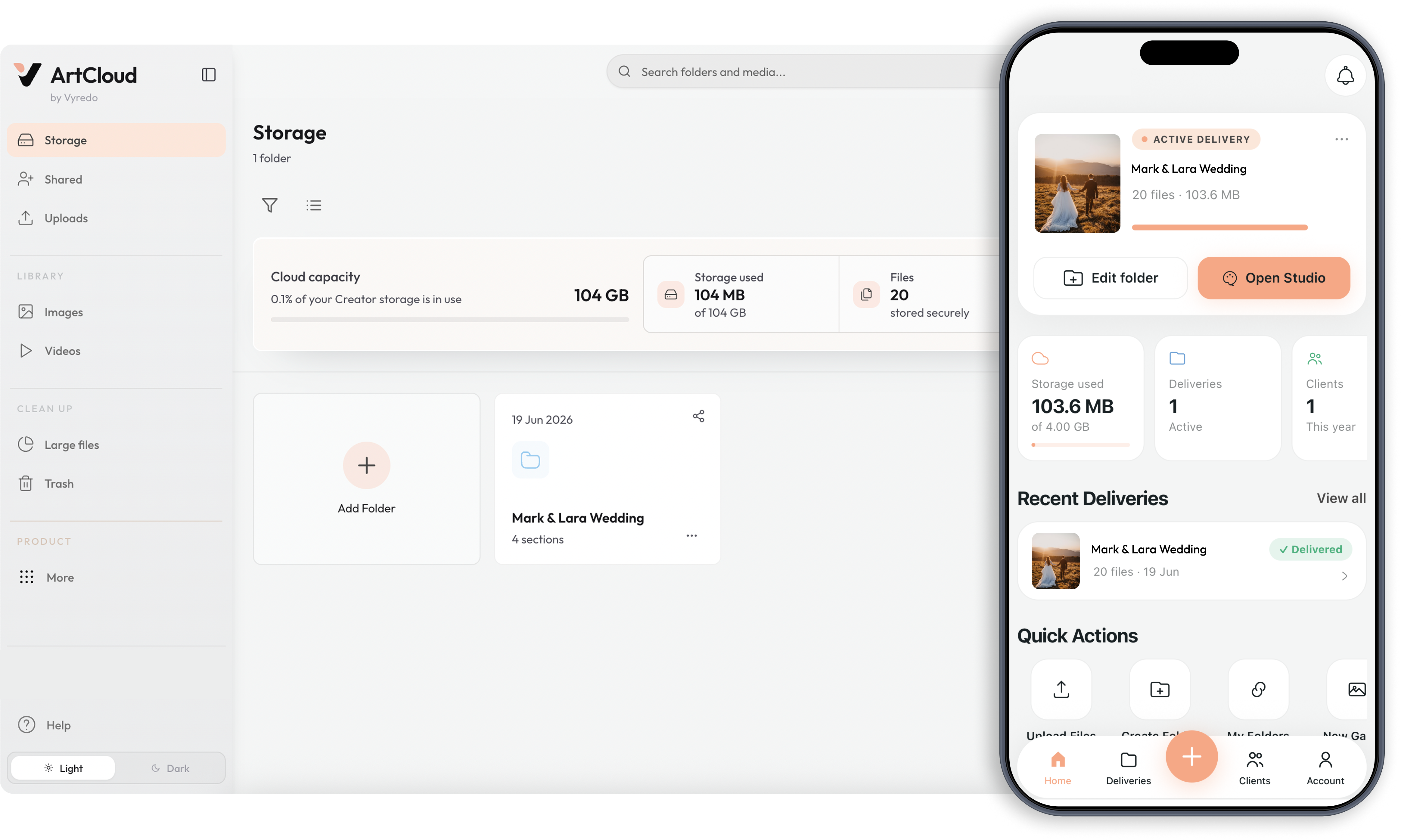 ArtCloud app, cloud dashboard and mobile upload